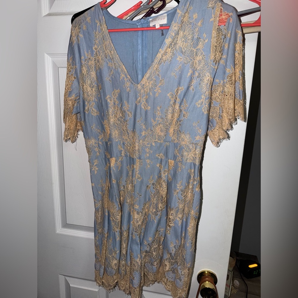 Elegant Blue and Gold Lace Romper
